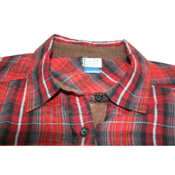 KAVU Red Plaid Flannel Shirt Dress Women S Elbow Patches Fall Festival Cabincore - Picture 2 of 8
